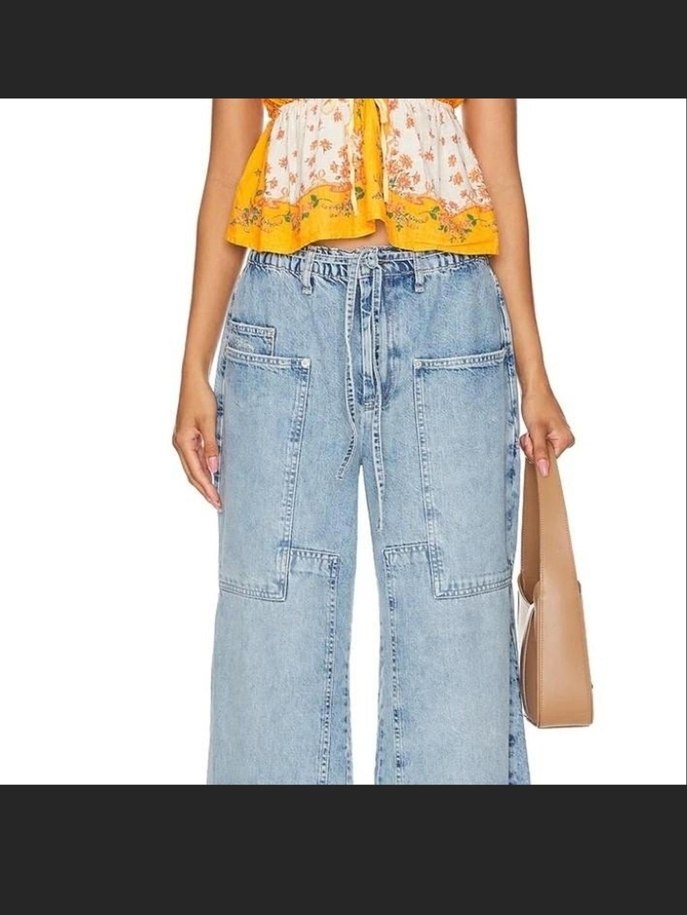 We The Free Light Wash Wide-Leg Utility Jeans